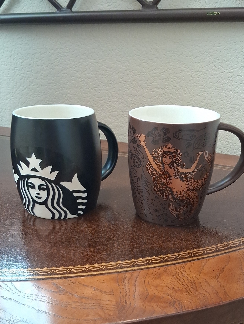 Starbucks Black White Siren & Bronze Brown Siren Ceramic Mugs Set from 2011